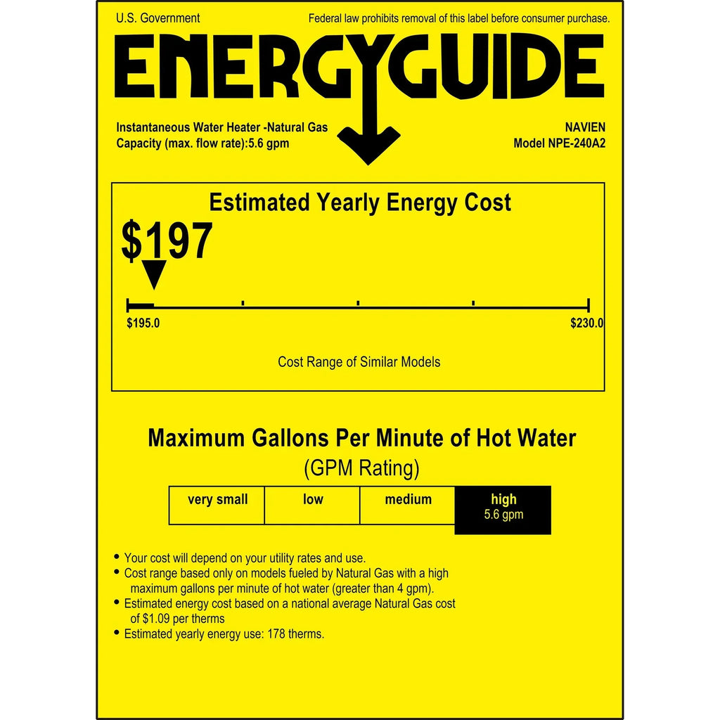 Navien NPE-240A2 199,000 BTU High Efficiency Tankless Water Heater